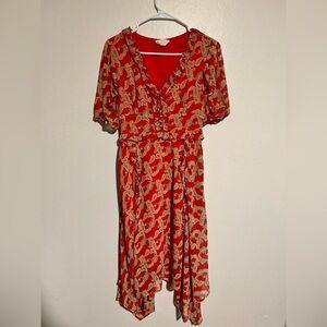 Melloday Paisley Ruffle Button Front Dress Size M